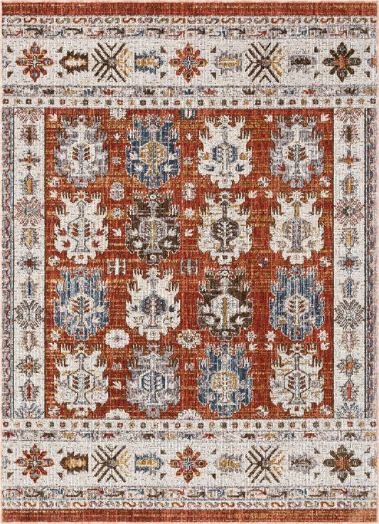 Kestrel Vintage Tribal Floral Pattern Rust Textured Rug TEN-30