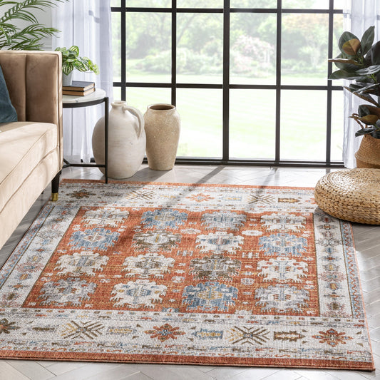 Kestrel Vintage Tribal Floral Pattern Rust Textured Rug TEN-30