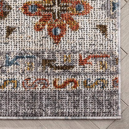 Kestrel Vintage Tribal Floral Pattern Grey Textured Rug TEN-37