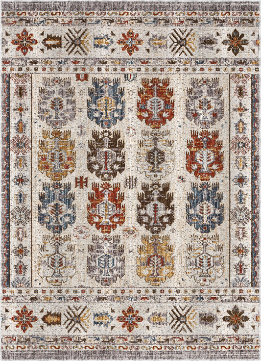 Kestrel Vintage Tribal Floral Pattern Grey Textured Rug TEN-37