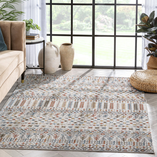 Mathias Vintage Tribal Stripes Grey Textured Rug TEN-47