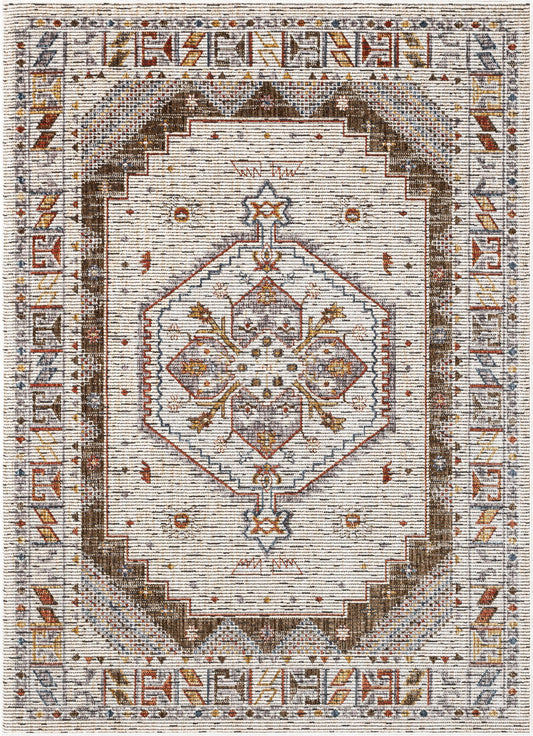 Namib Vintage Medallion Oriental Ivory Textured Rug TEN-52