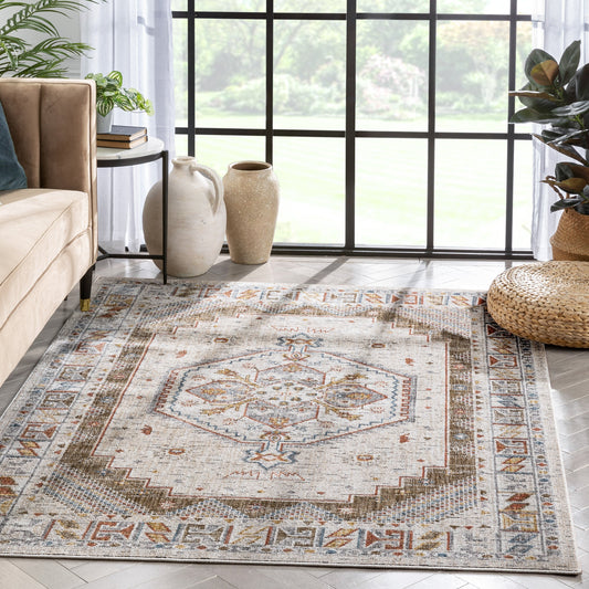 Namib Vintage Medallion Oriental Ivory Textured Rug TEN-52