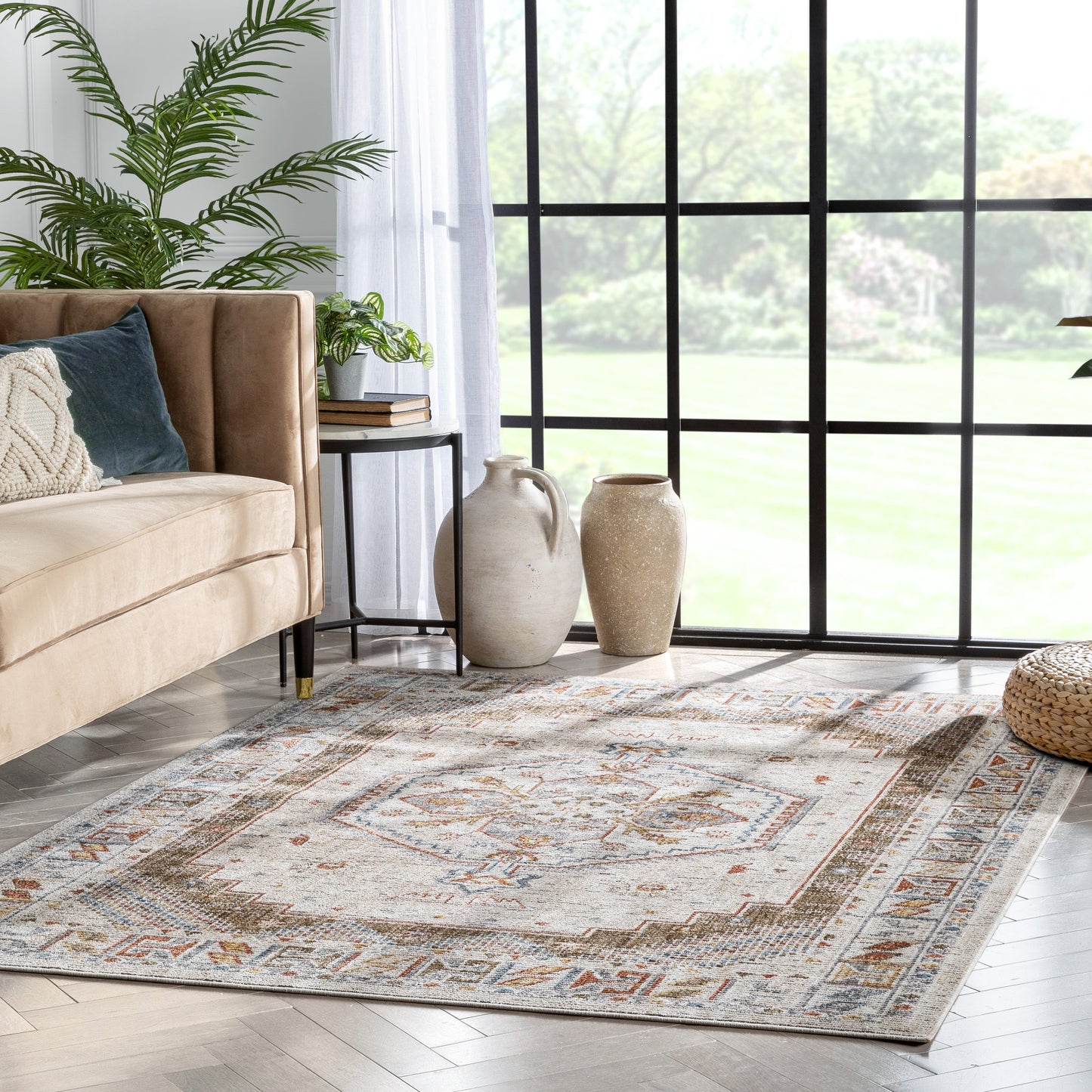 Namib Vintage Medallion Oriental Ivory Textured Rug TEN-52