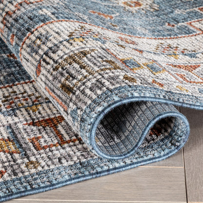 Namib Vintage Medallion Oriental Blue Textured Rug TEN-54