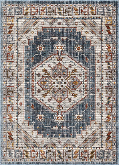 Namib Vintage Medallion Oriental Blue Textured Rug TEN-54