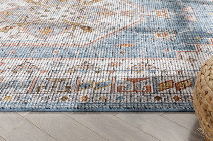 Namib Vintage Medallion Oriental Blue Textured Rug TEN-54