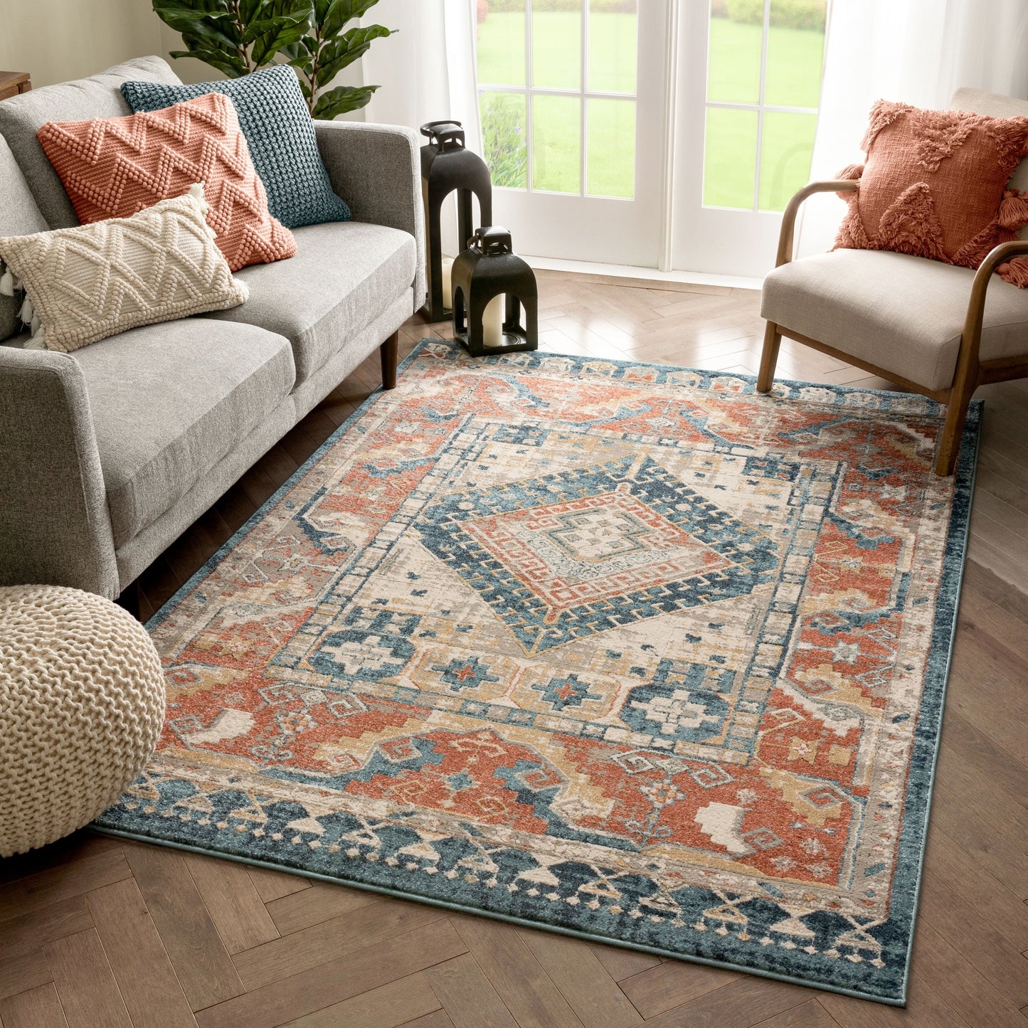 Kata Vintage Medallion Blue Rust Rug TK-60