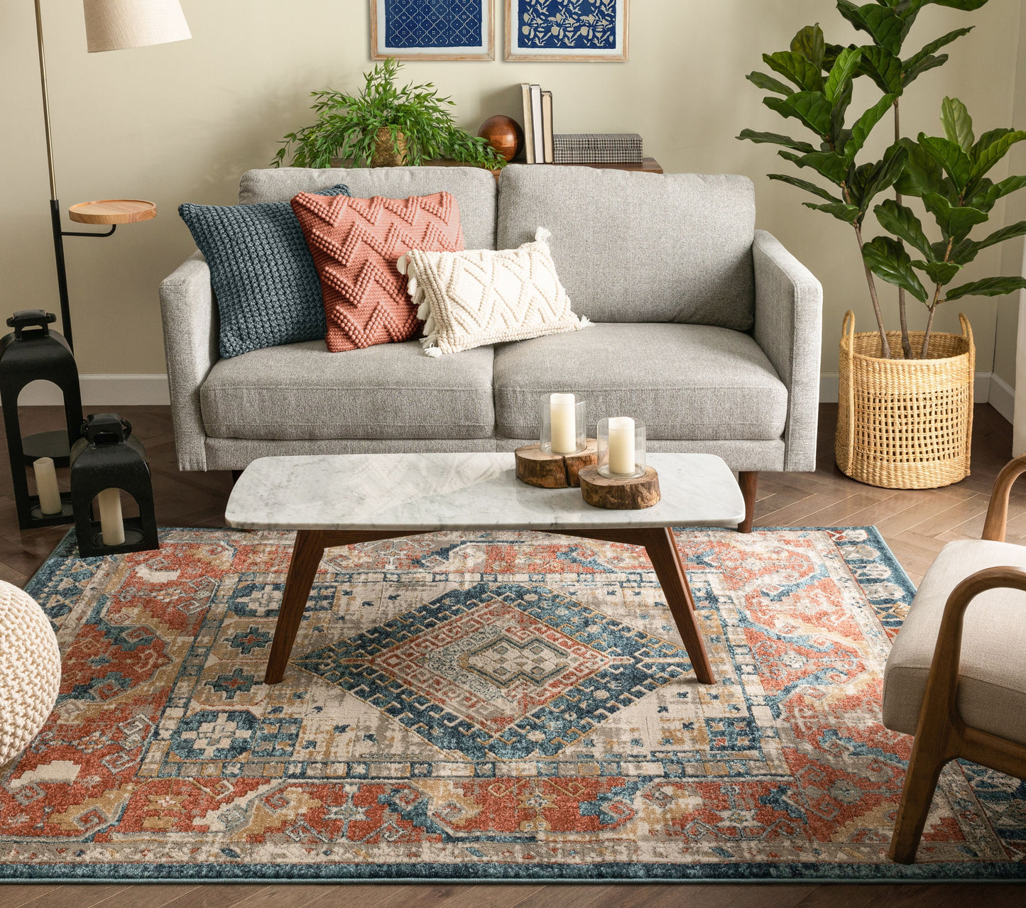 Kata Vintage Medallion Blue Rust Rug TK-60