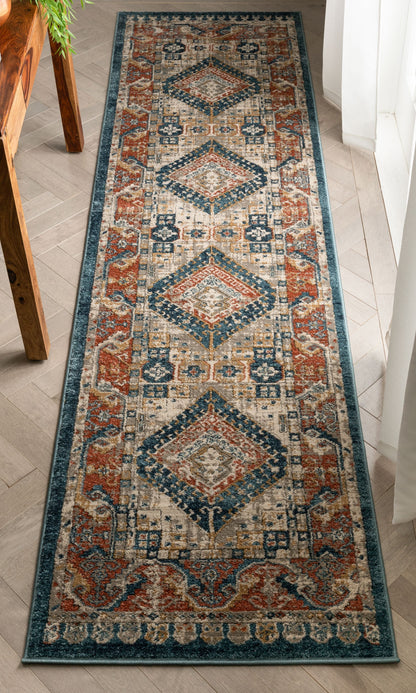 Kata Vintage Medallion Blue Rust Rug TK-60