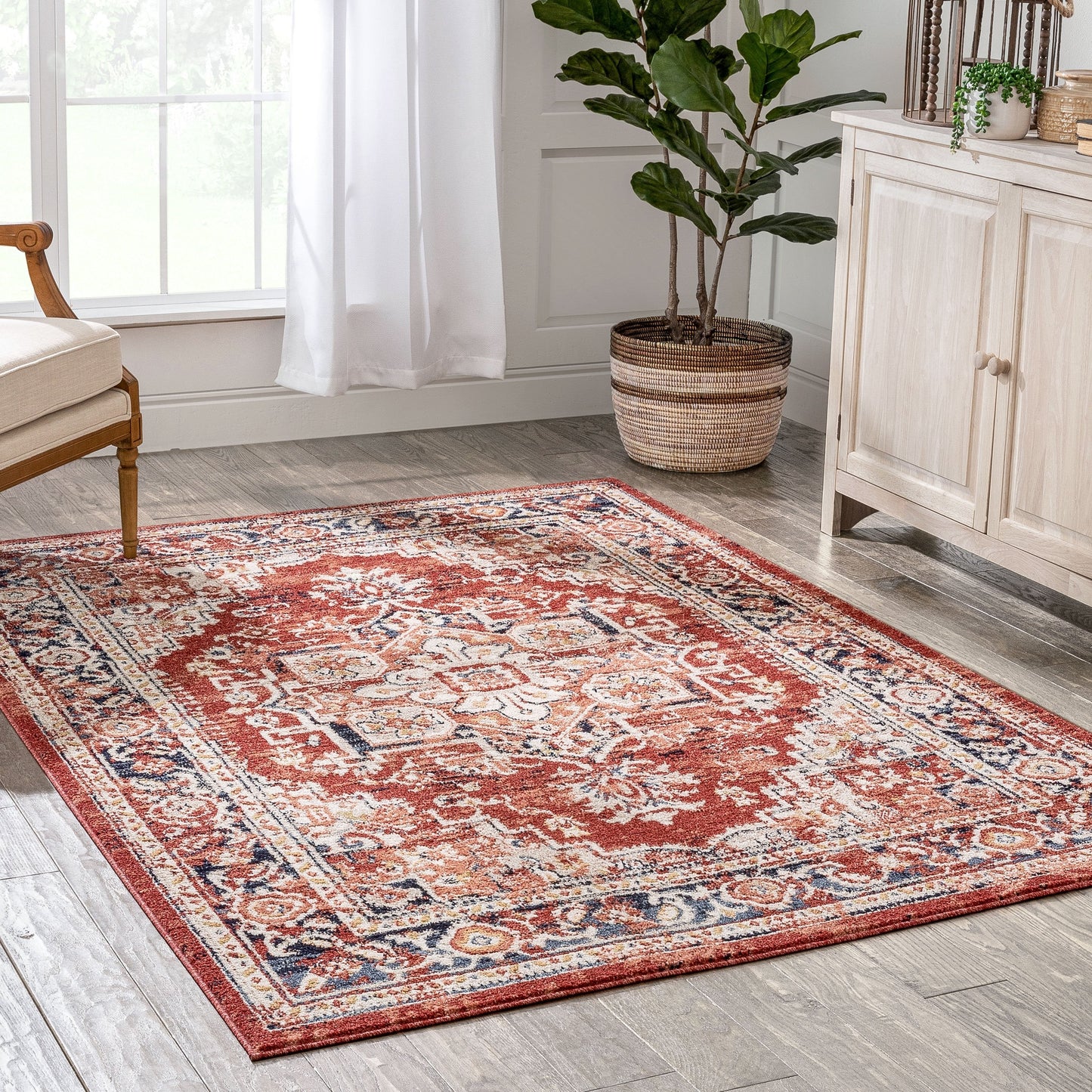 Novara Vintage Oriental Medallion Pattern Red Rug TOP-40