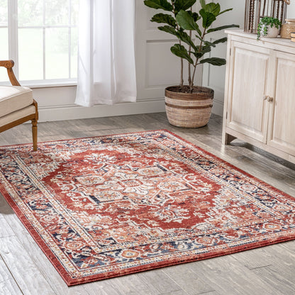Novara Vintage Oriental Medallion Pattern Red Rug TOP-40