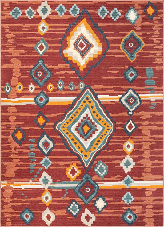 Manzano Red Mid-Century Tribal Diamond Rug TS-00