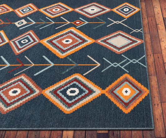 Sena Blue Mid-Century Tribal Diamond Rug TS-14