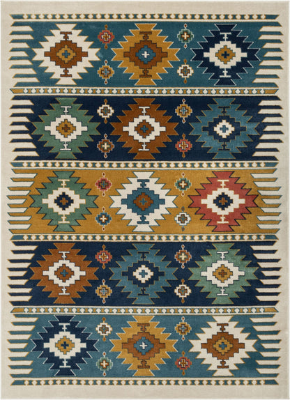 Noble Southwestern Tribal Diamond Pattern Blue Rug TU-154