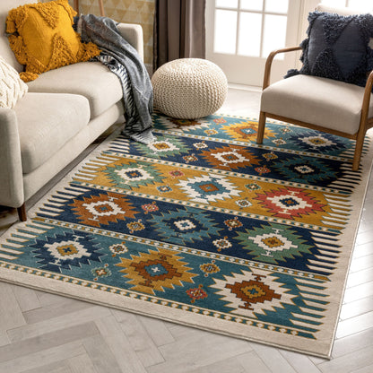 Noble Southwestern Tribal Diamond Pattern Blue Rug TU-154