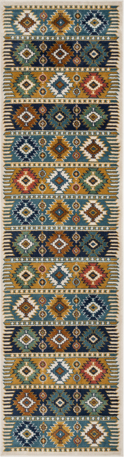 Noble Southwestern Tribal Diamond Pattern Blue Rug TU-154