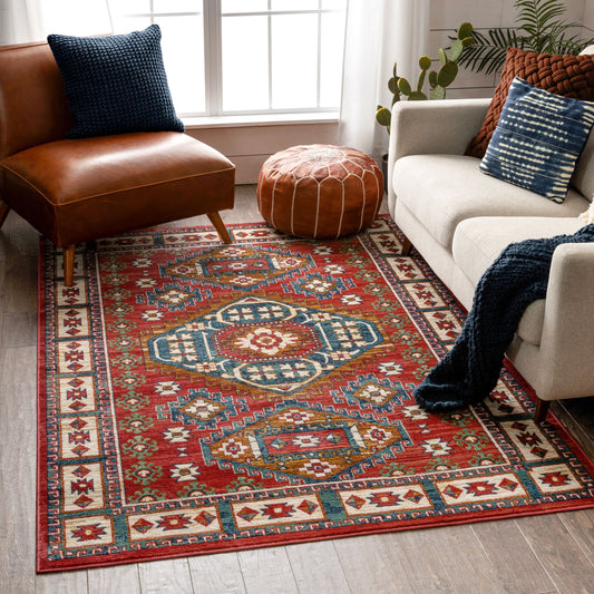 Perry Southwestern Tribal Medallion Bohemian Crimson Rug TU-160