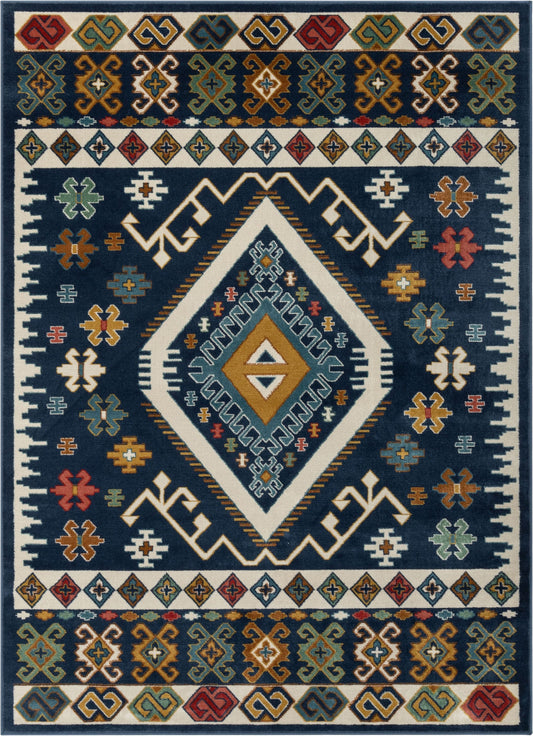 Ravia Southwestern Tribal Aztec Bohemian Blue Rug TU-164