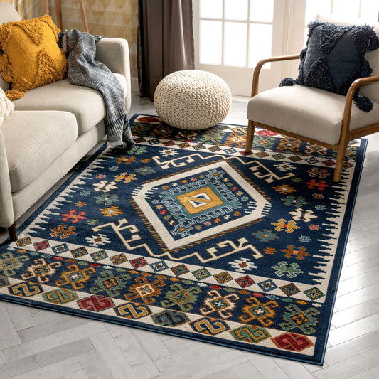 Ravia Southwestern Tribal Aztec Bohemian Blue Rug TU-164