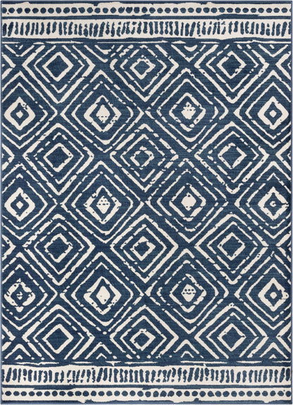 Dalton Moroccan Trellis Pattern Blue Distressed Rug TU-194