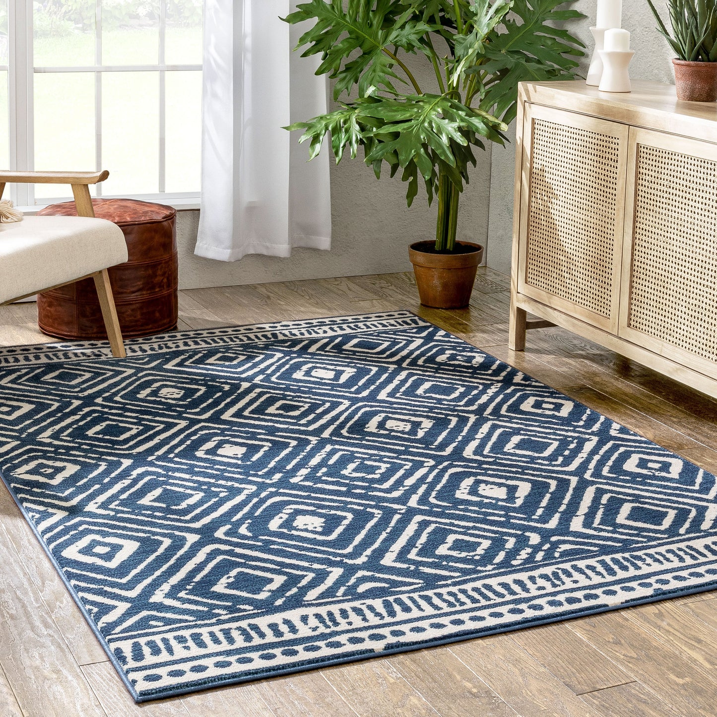 Dalton Moroccan Trellis Pattern Blue Distressed Rug TU-194