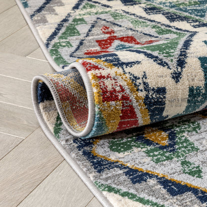 Meridian Southwestern Diamond Pattern Grey Blue Distressed Rug TU-207