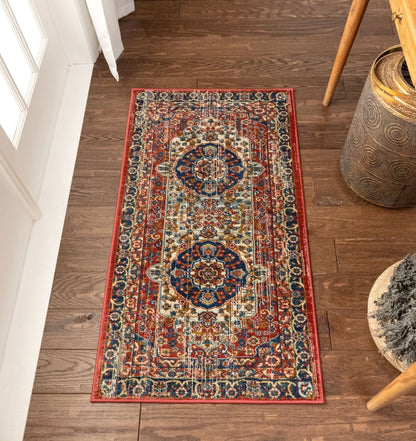 Alisha Crimson Traditional Medallion Distressed Rug TU-20