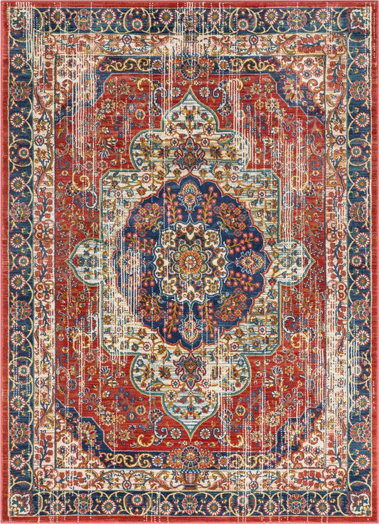 Alisha Crimson Traditional Medallion Distressed Rug TU-20