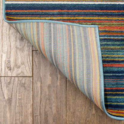Nampa Tribal Stripes Geometric Pattern Blue Red Distressed Rug TU-214
