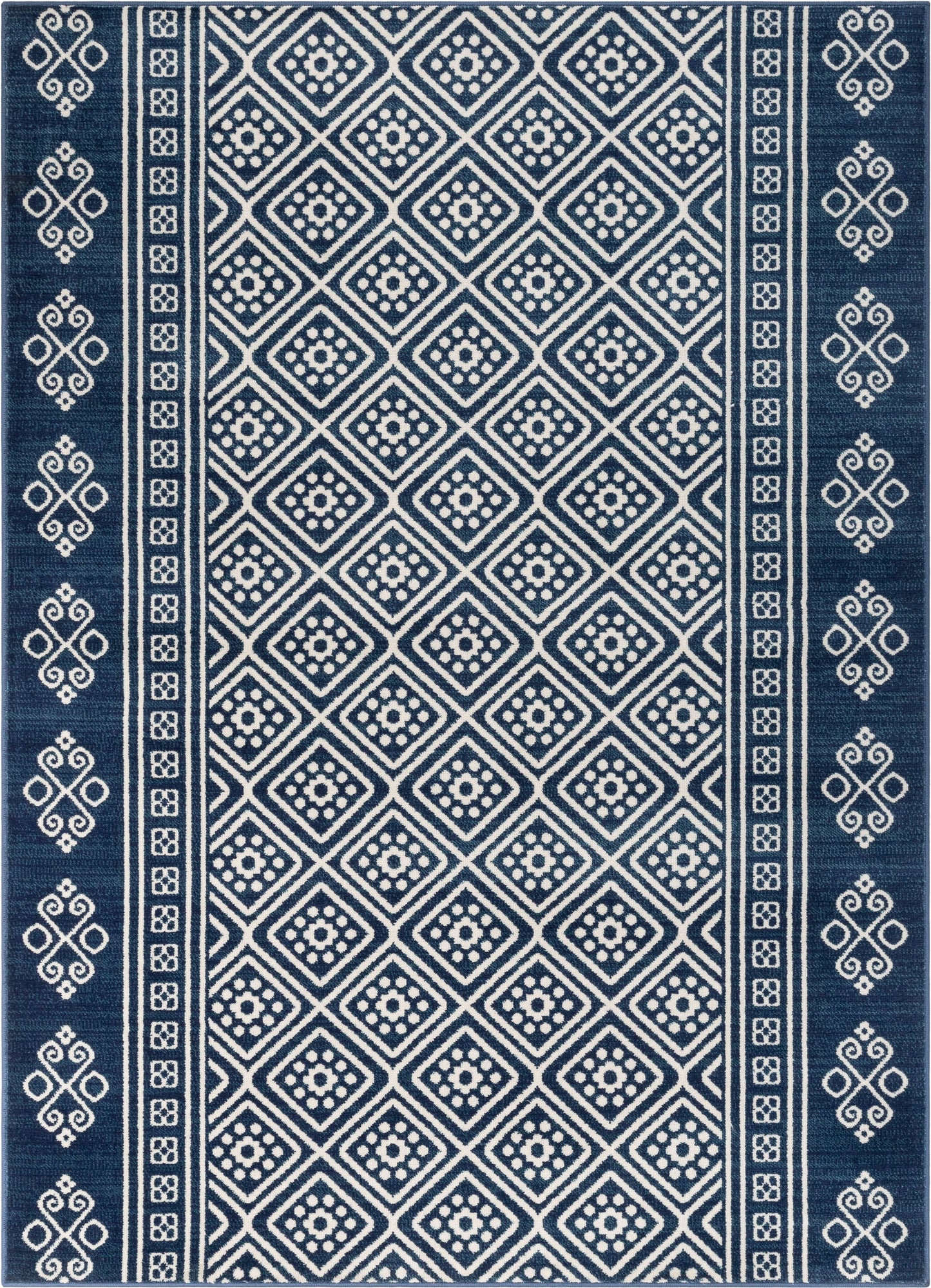 Aberdeen Tribal Diamond Pattern Blue Distressed Rug TU-274