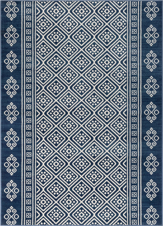 Aberdeen Tribal Diamond Pattern Blue Distressed Rug TU-274