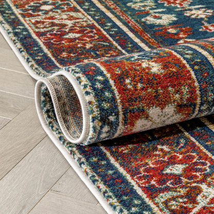 Ucon Southwestern Medallion Pattern Blue Red Distressed Rug TU-294