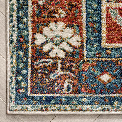 Ucon Southwestern Medallion Pattern Blue Red Distressed Rug TU-294