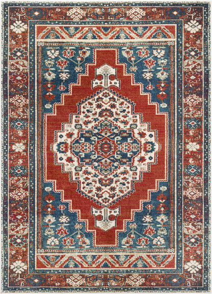 Ucon Southwestern Medallion Pattern Blue Red Distressed Rug TU-294