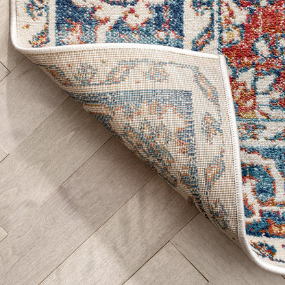 Arco Oriental Medallion Pattern Red Blue Distressed Rug TU-300