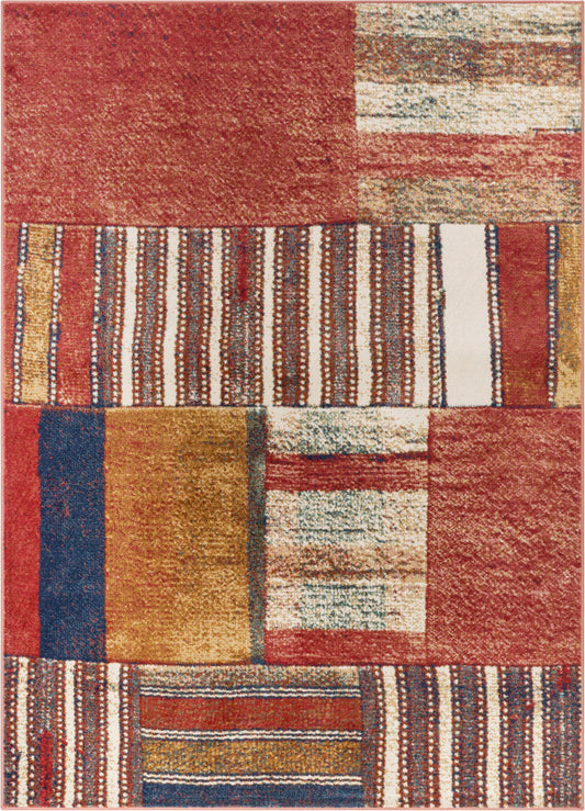 Hauser Tribal Patchwork Red Ivory Distressed Rug TU-330