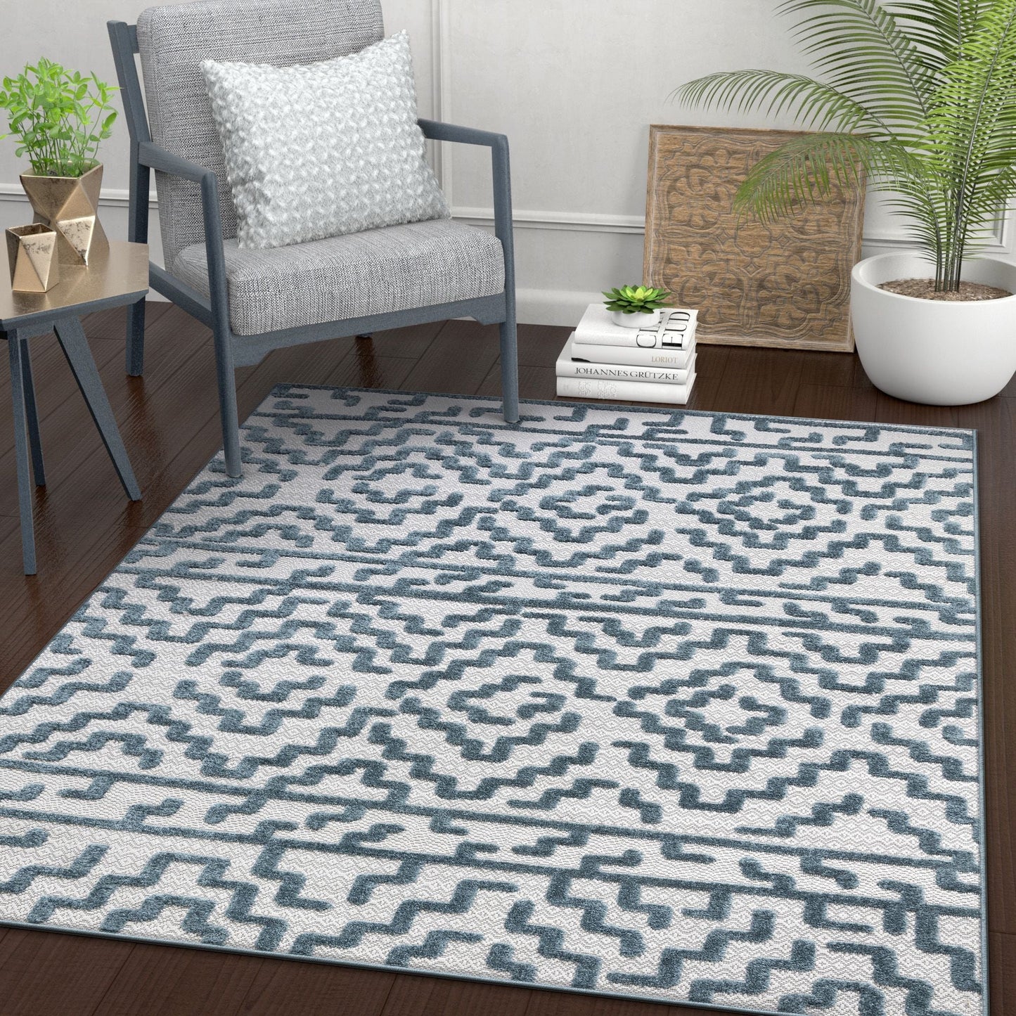 Katrin Blue Contemporary Geometric Rug VAL-24