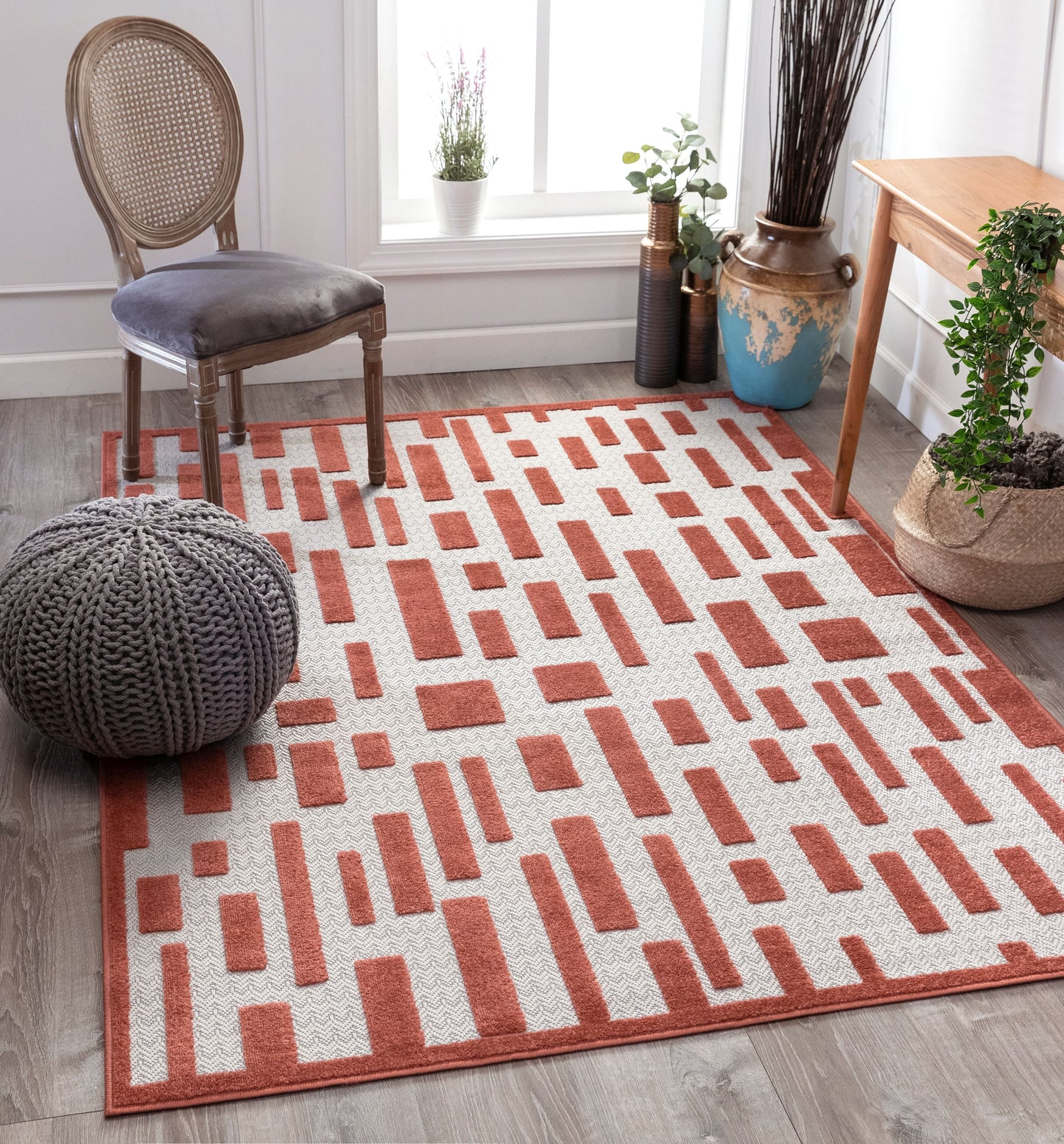 Drago Orange Contemporary Geometric Rug VAL-49