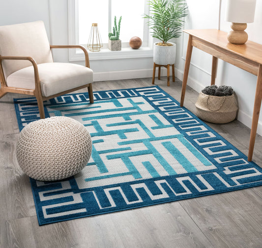 Ekho Blue Contemporary Geometric Rug VAL-54