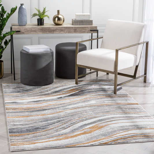 Davina Modern Abstract Striped Grey Rust Rug VER-100