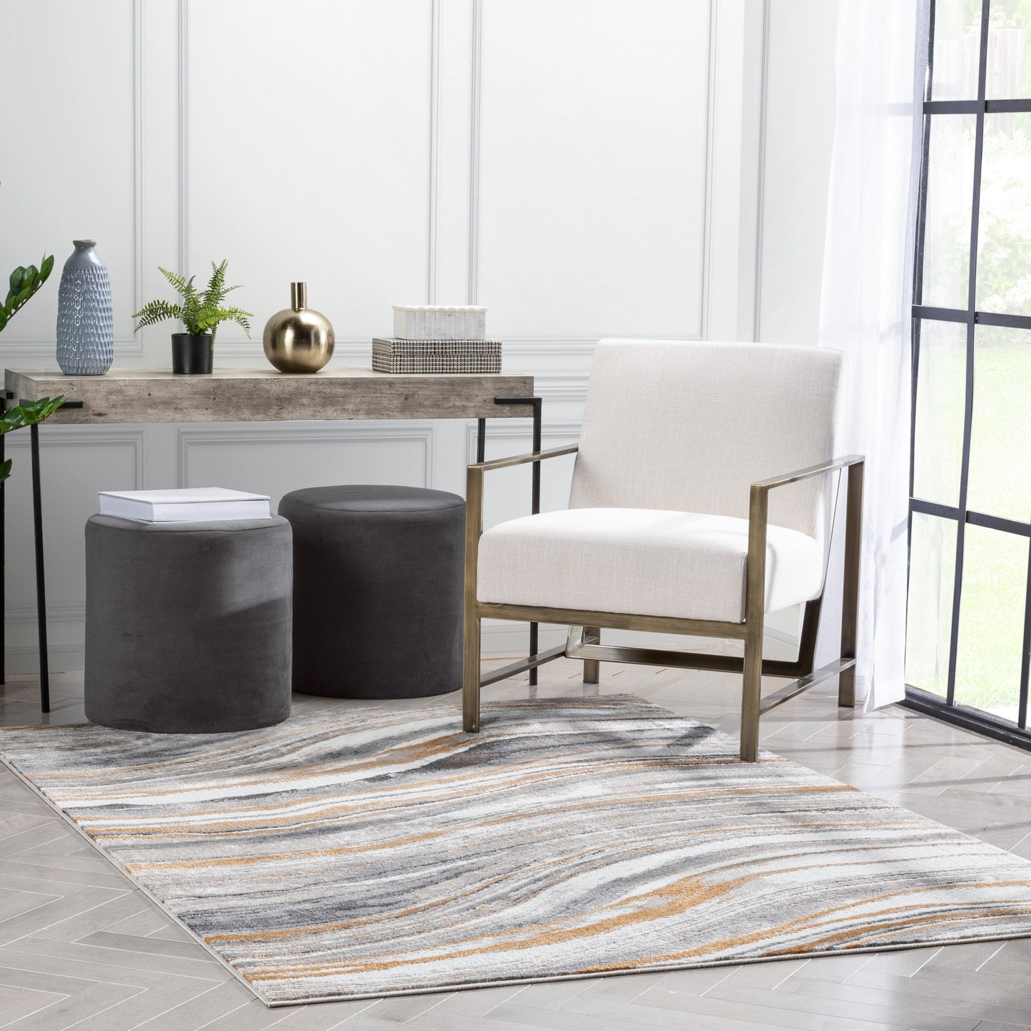 Davina Modern Abstract Striped Grey Rust Rug VER-100