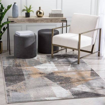 Kye Modern Abstract Geometric Grey Rust Rug VER-120