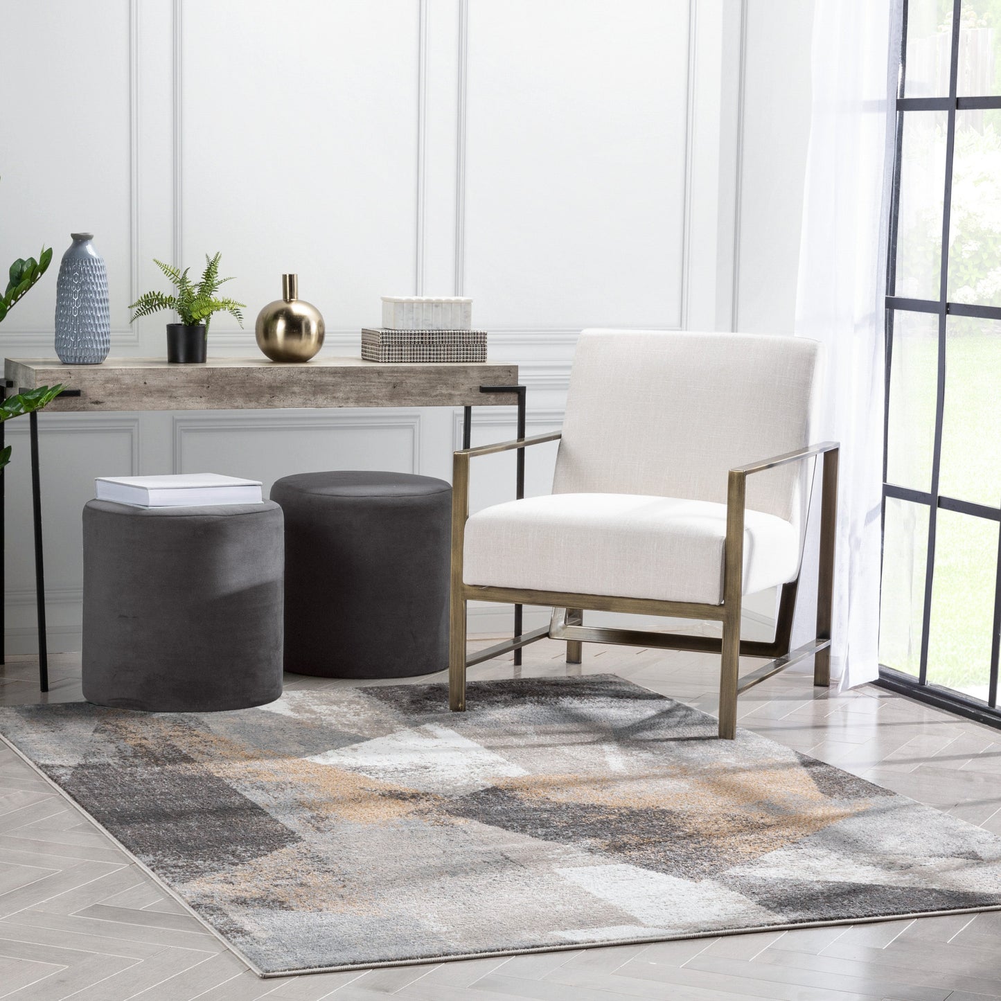 Kye Modern Abstract Geometric Grey Rust Rug VER-120