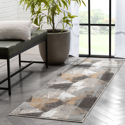 Kye Modern Abstract Geometric Grey Rust Rug VER-120
