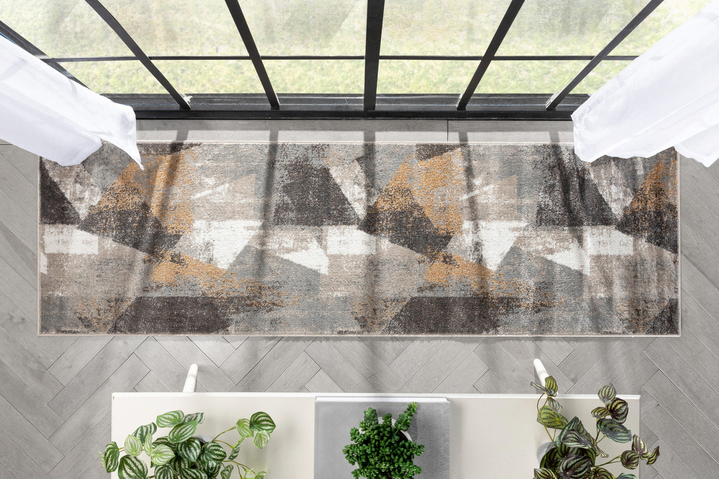 Kye Modern Abstract Geometric Grey Rust Rug VER-120