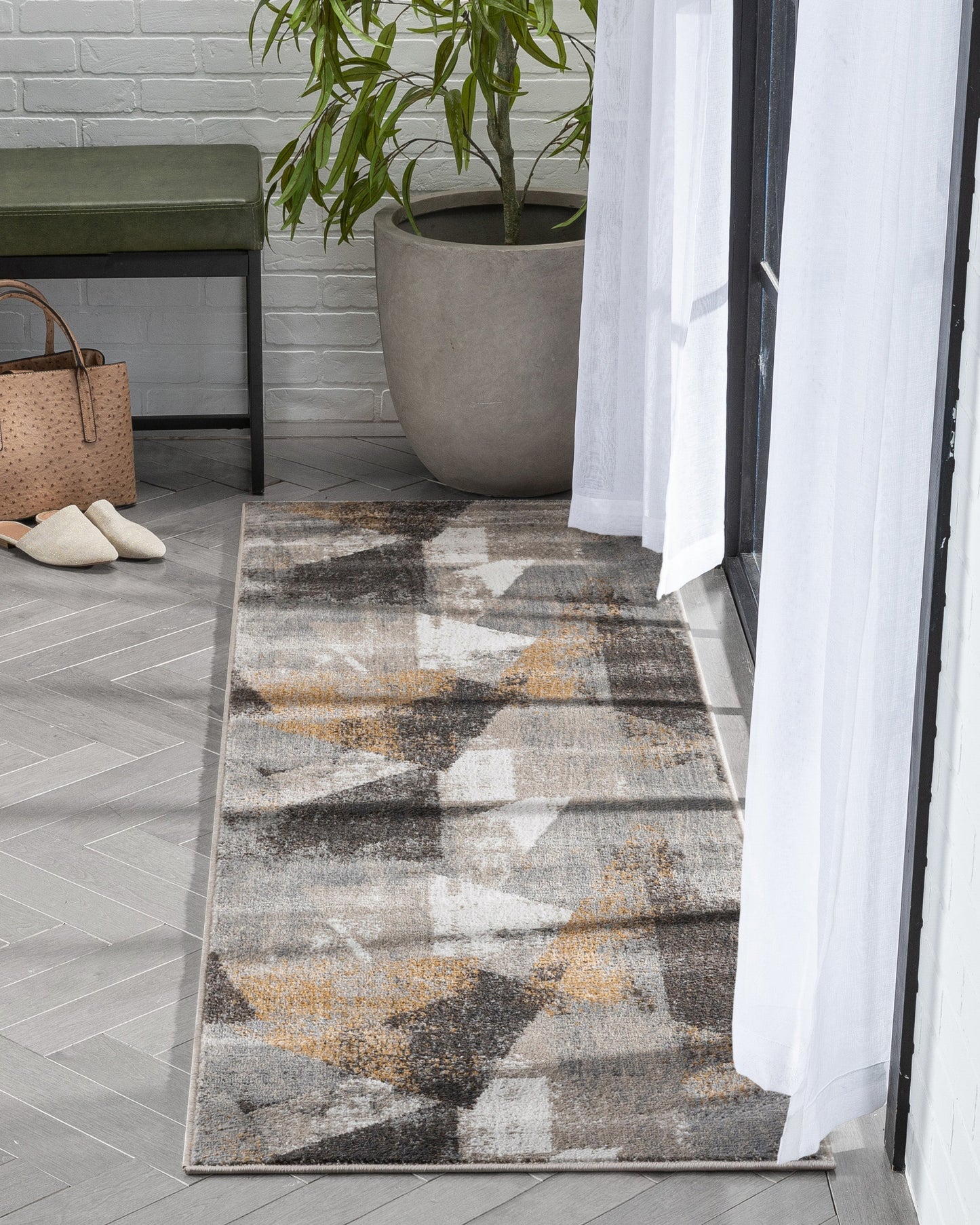 Kye Modern Abstract Geometric Grey Rust Rug VER-120