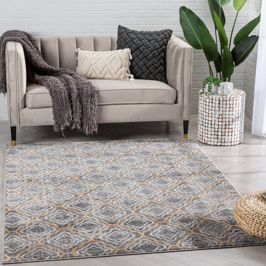 Rowan Moroccan Lattice Trellis Grey Rug VER-27