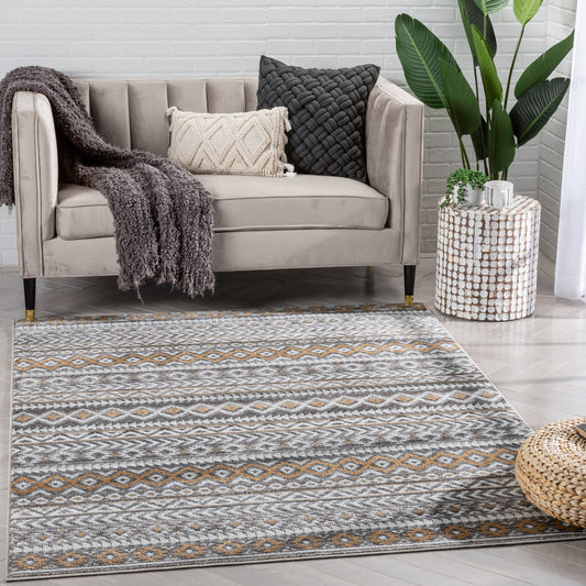 Sahil Moroccan Tribal Stripes Grey Rug VER-47