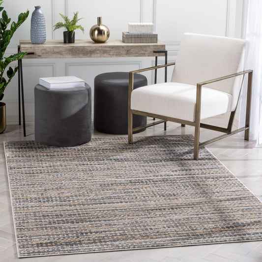 Zia Modern Abstract Striation Grey Beige Rug VER-52